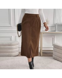 SLIT MIDI BROWN SKIRT